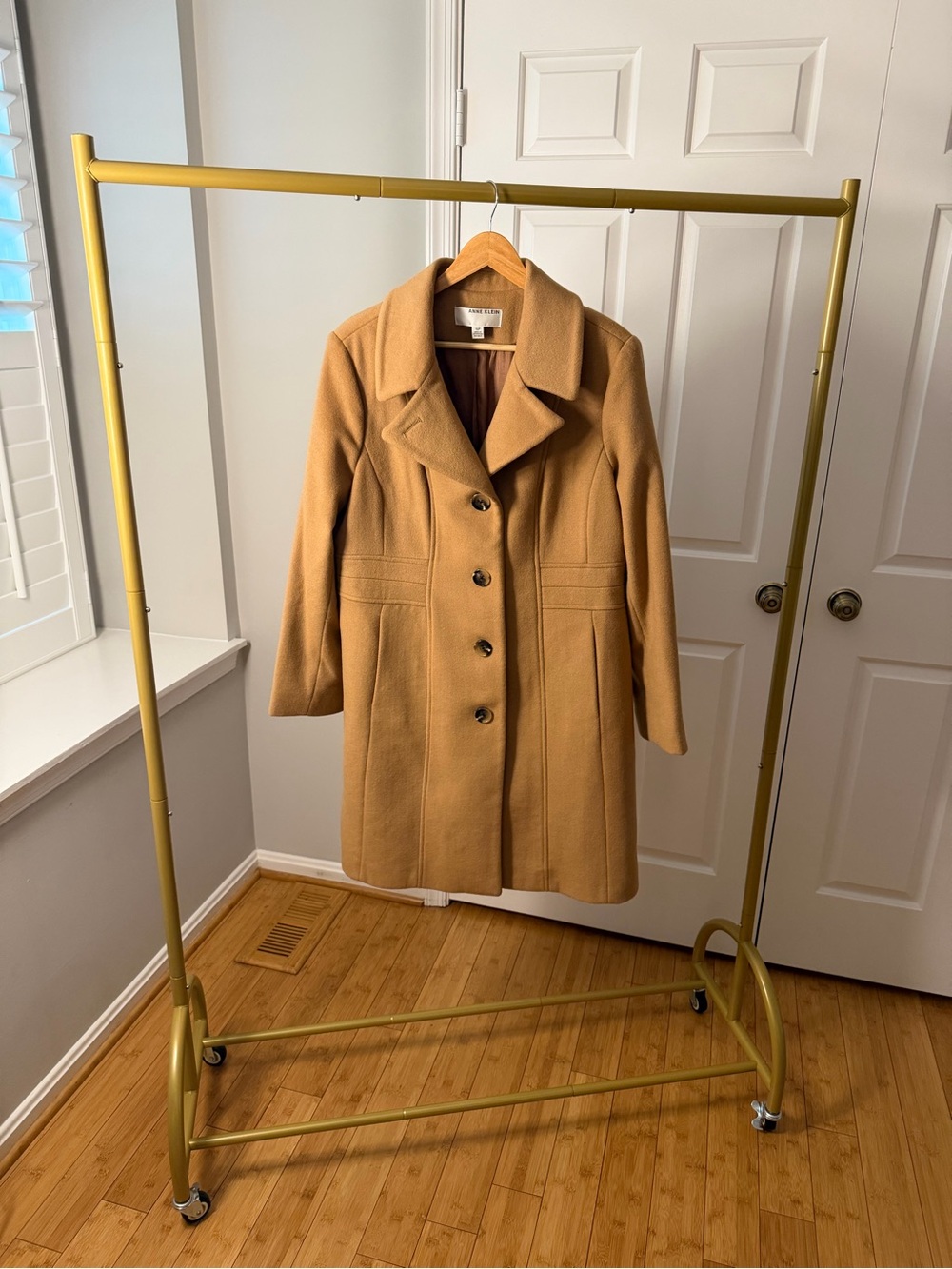 Anne Klein Camel Tailored Wool-Style Coat – Size 16P Petite